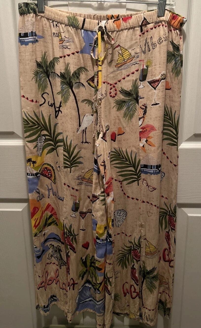 True Destinations Resort Wear Flare Pants W/Slit In Front Beach Coverup sz XL